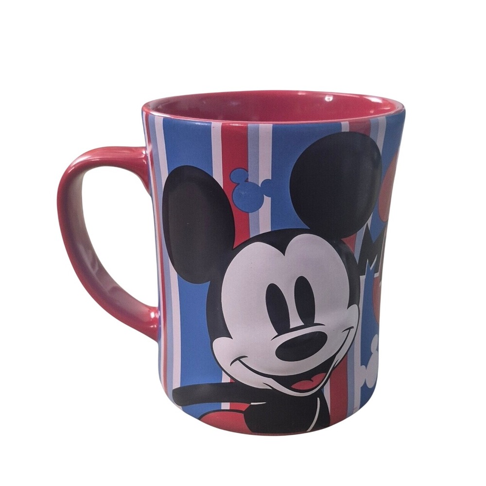 Coffee Mug Disney Red Blue Mickey Mouse Striped Graphic Cup